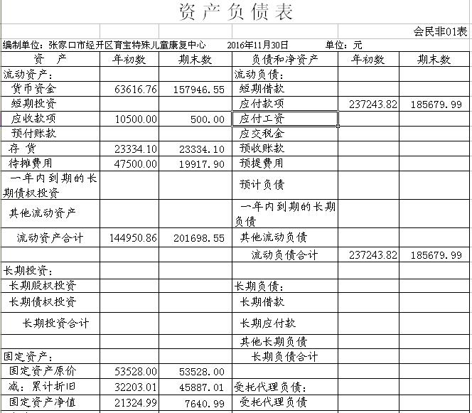 2016年11月资产负债表